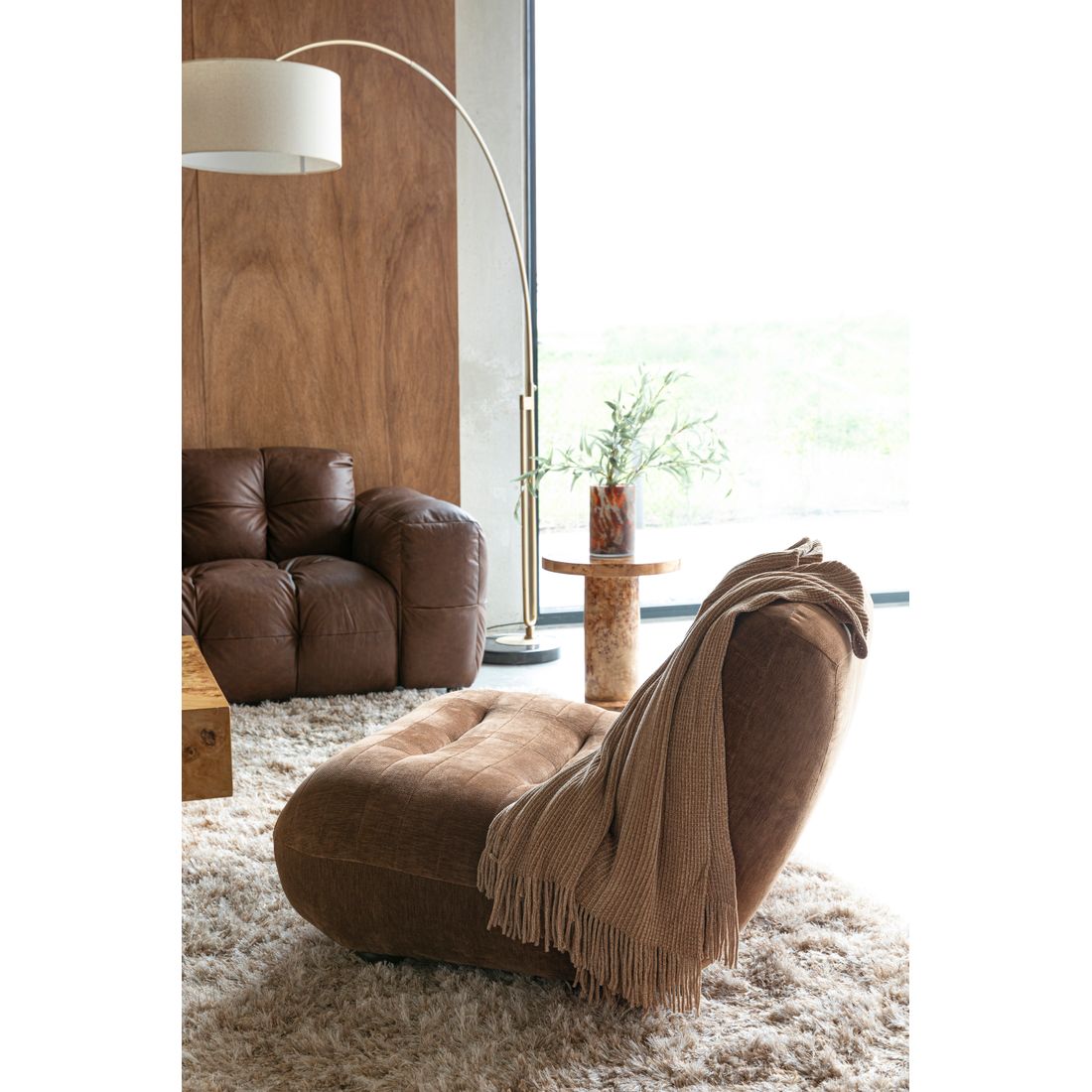 Dutchbone Fauteuil Wyatt Velours Cognac - KwaliteitWonen.nl