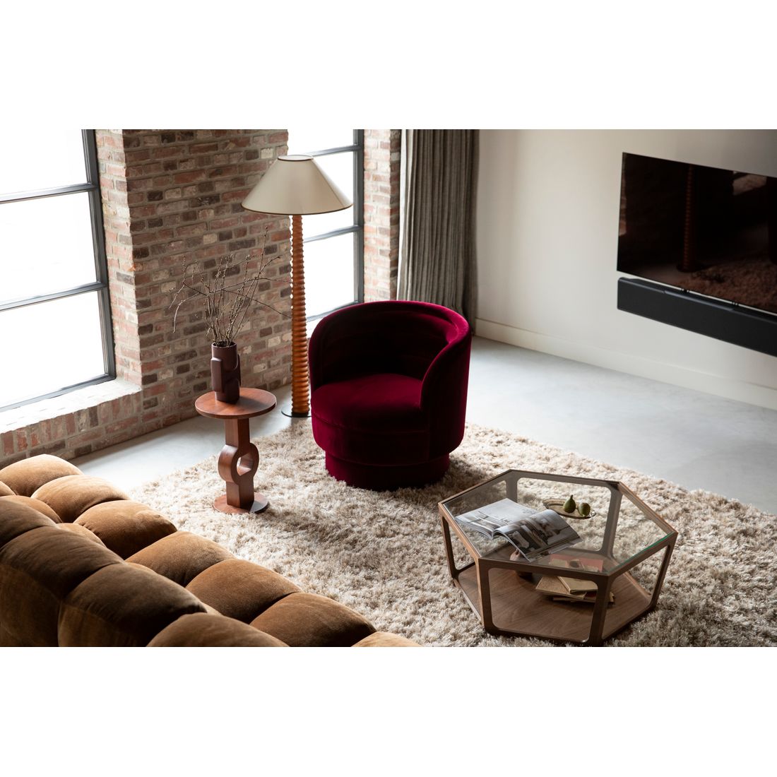 Dutchbone Fauteuille Dorothy Velvet Rood - KwaliteitWonen.nl