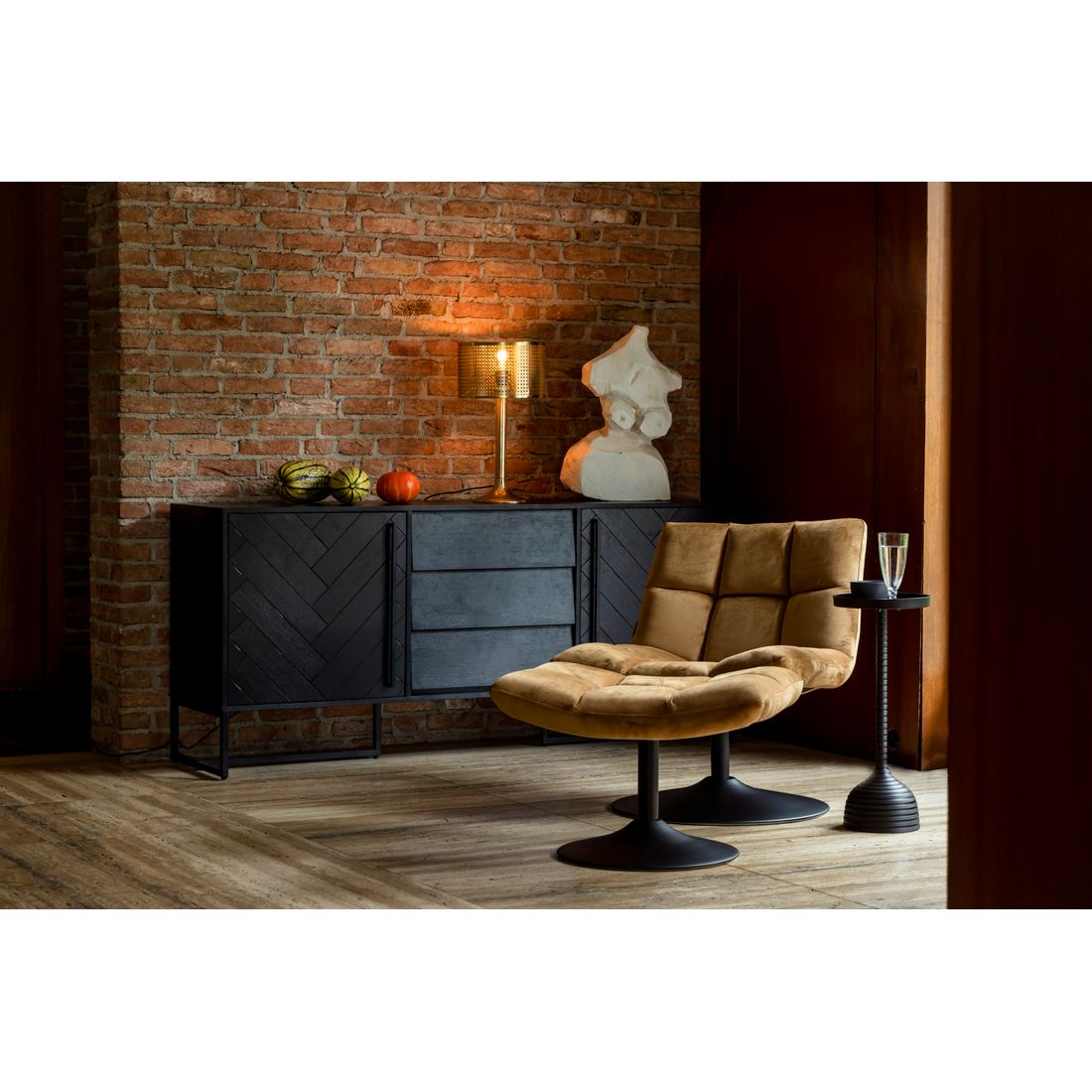 Dutchbone Hocker Bar Fluweel Goudbruin Okergeel - KwaliteitWonen.nl