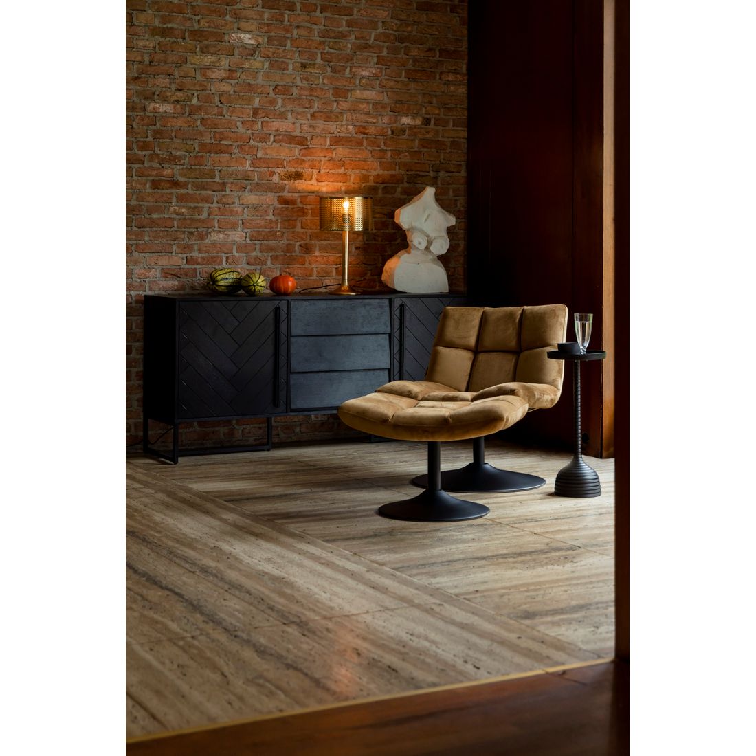 Dutchbone Hocker Bar Fluweel Goudbruin Okergeel - KwaliteitWonen.nl