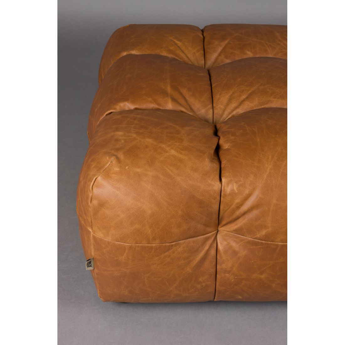 Dutchbone Hocker Hackman Leer Cognac - KwaliteitWonen.nl