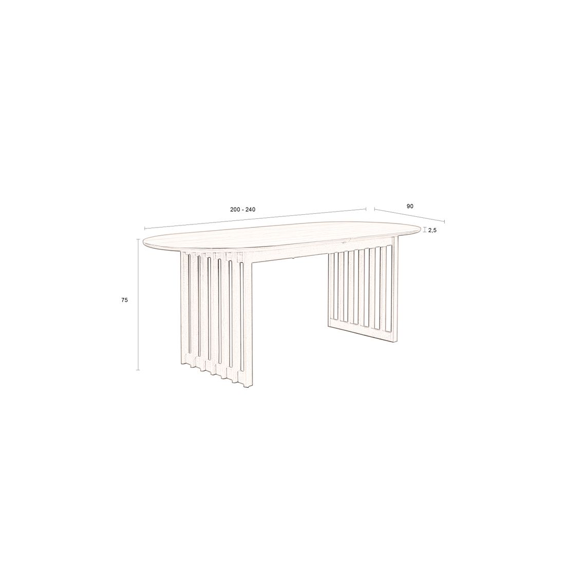Dutchbone Verstelbare Eettafel Barlet 200/240x90cm Walnoot - KwaliteitWonen.nl