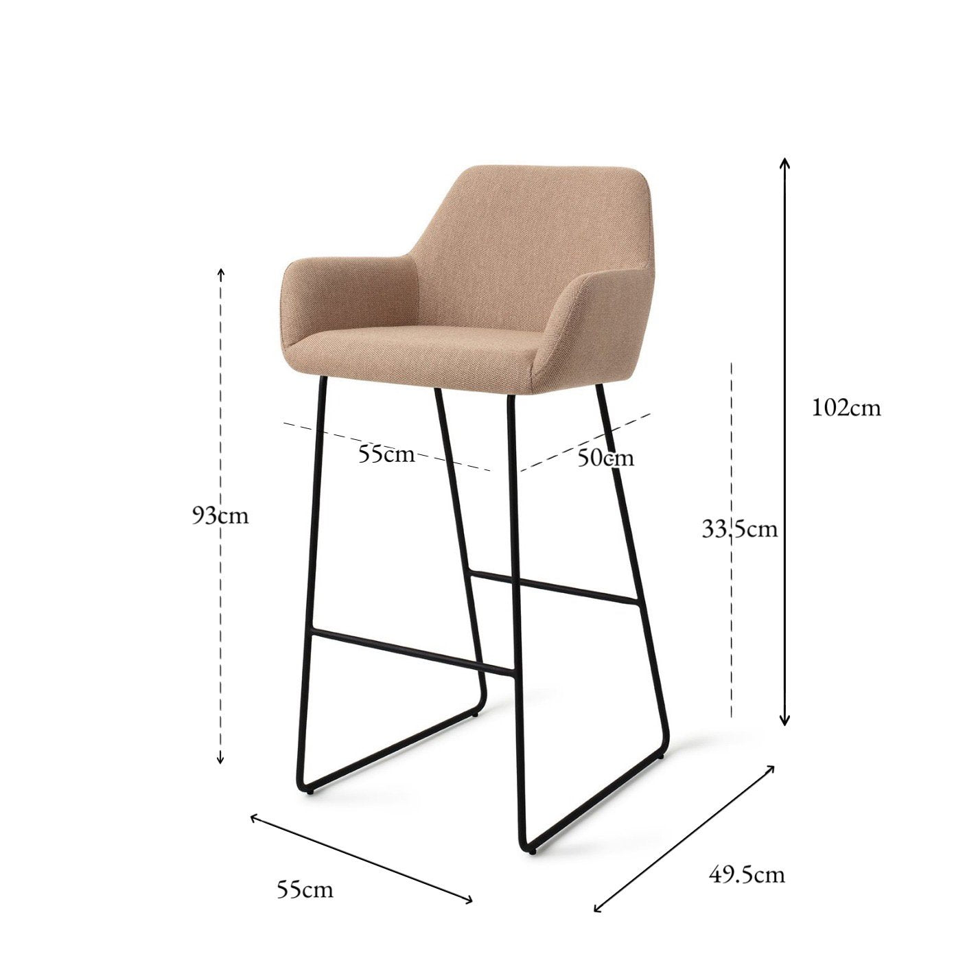 Jesper Home Hiroo Whisper Wheat Barkruk - Slide Black (H) - KwaliteitWonen.nl
