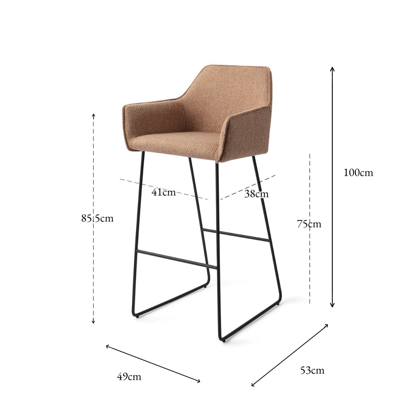 Jesper Home Hofu French Toast Barkruk - Slide Black (H) - KwaliteitWonen.nl