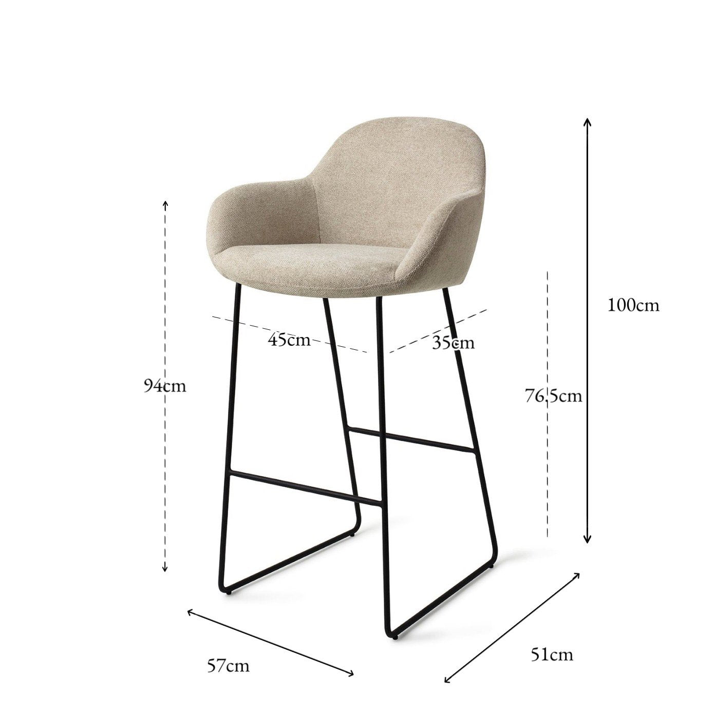 Jesper Home Kushi Barkruk Ivory Ivy - Slide Black (H) - KwaliteitWonen.nl