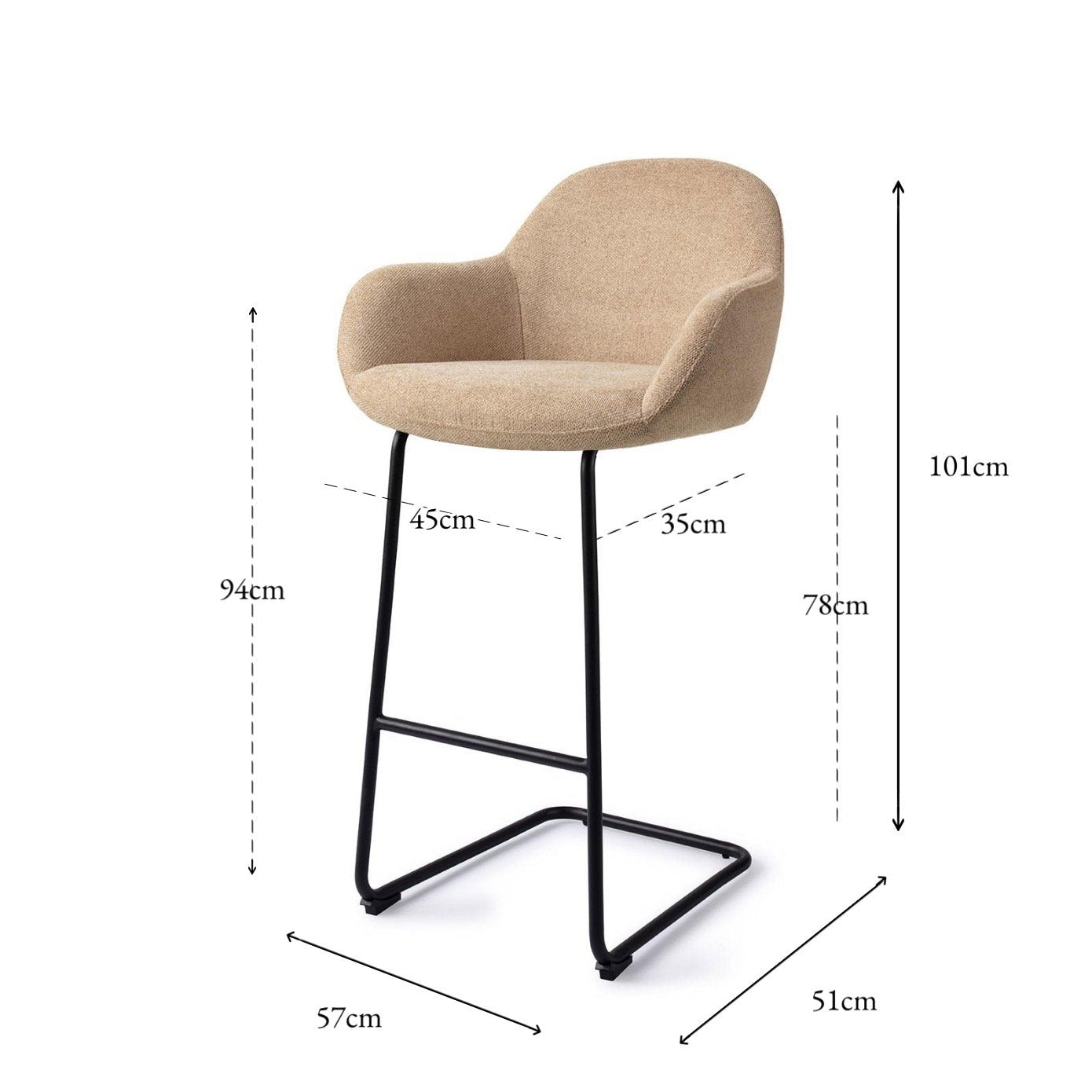 Jesper Home Kushi Desert Dunes Barkruk - Arch Black (H) - KwaliteitWonen.nl