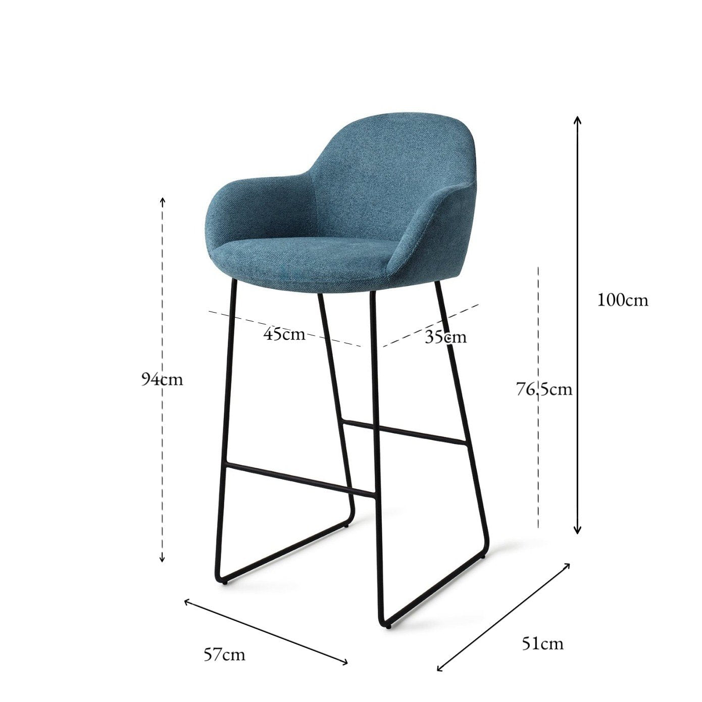 Jesper Home Kushi Ocean Eyes Barkruk - Slide Black (H) - KwaliteitWonen.nl