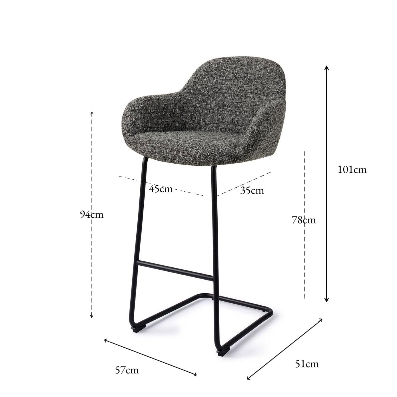 Jesper Home Kushi Skyfall Barkruk - Arch Black (H) - KwaliteitWonen.nl