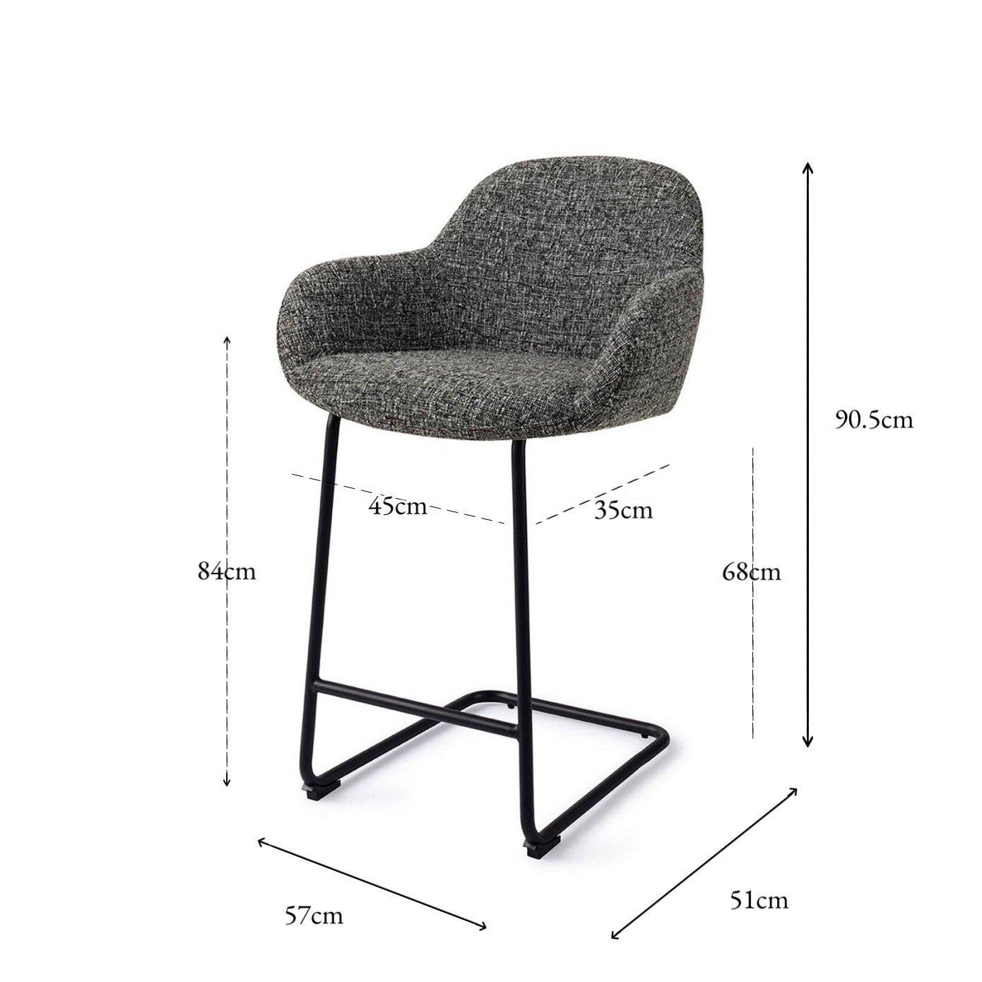 Jesper Home Kushi Skyfall Barkruk - Arch Black (L) - KwaliteitWonen.nl