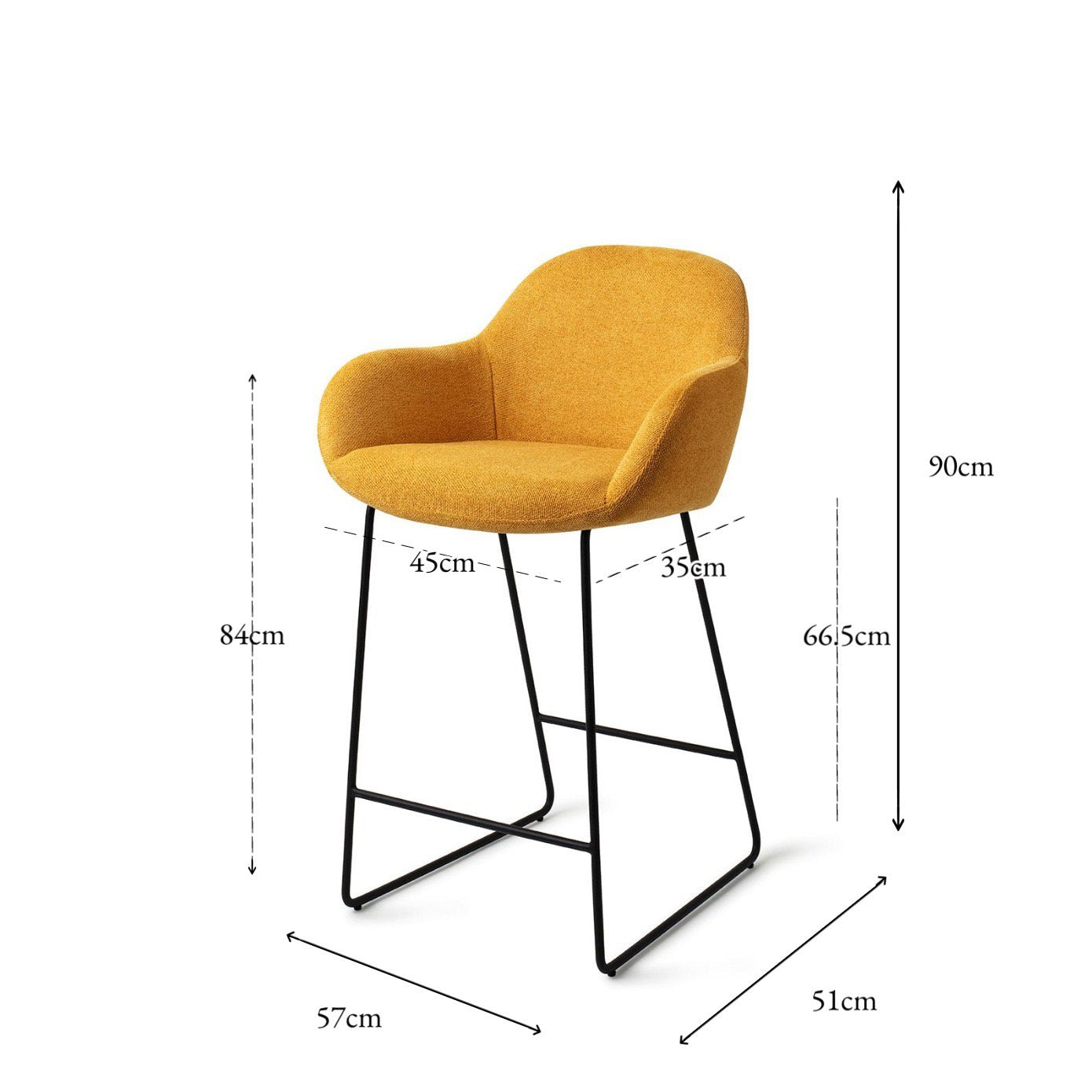 Jesper Home Kushi Sweet Corn Barkruk - Slide Black (L) - KwaliteitWonen.nl