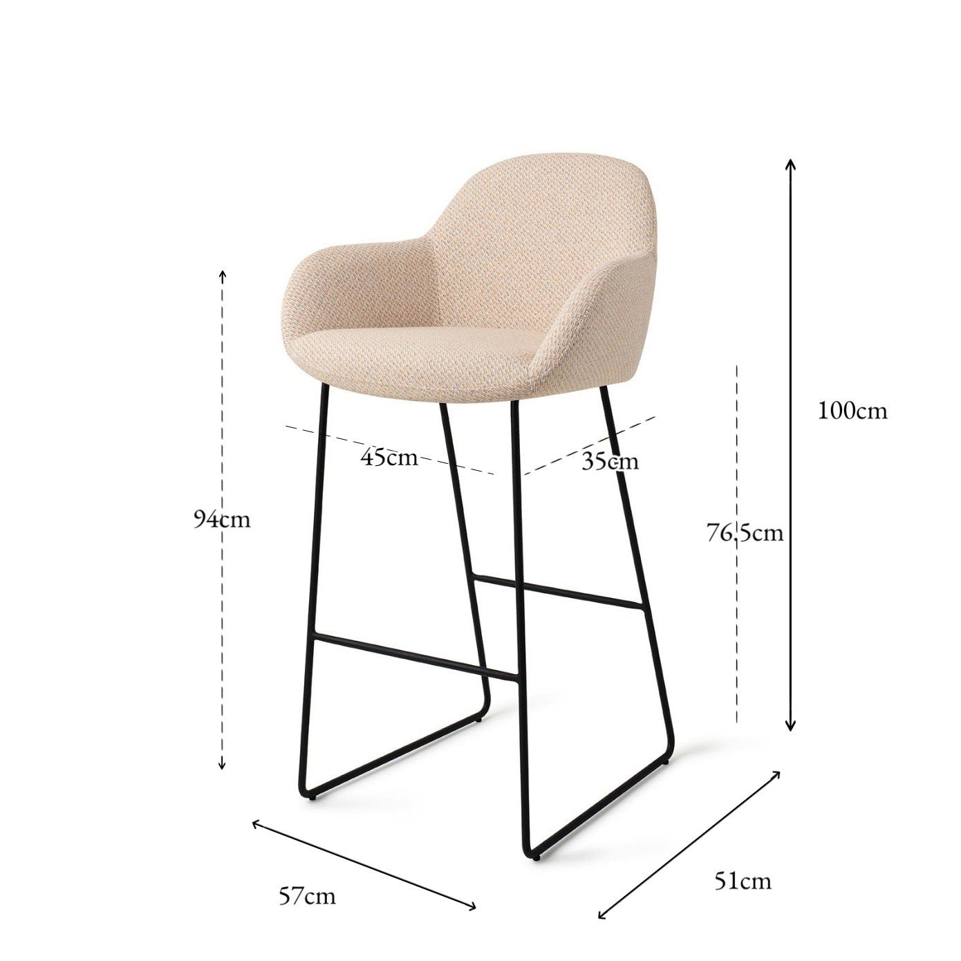 Jesper Home Kushi Trouty Tinge Barkruk - Slide Black (H) - KwaliteitWonen.nl
