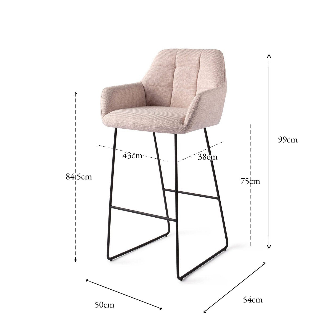 Jesper Home Noto Petal Pink Barkruk - Slide Black (H) - KwaliteitWonen.nl