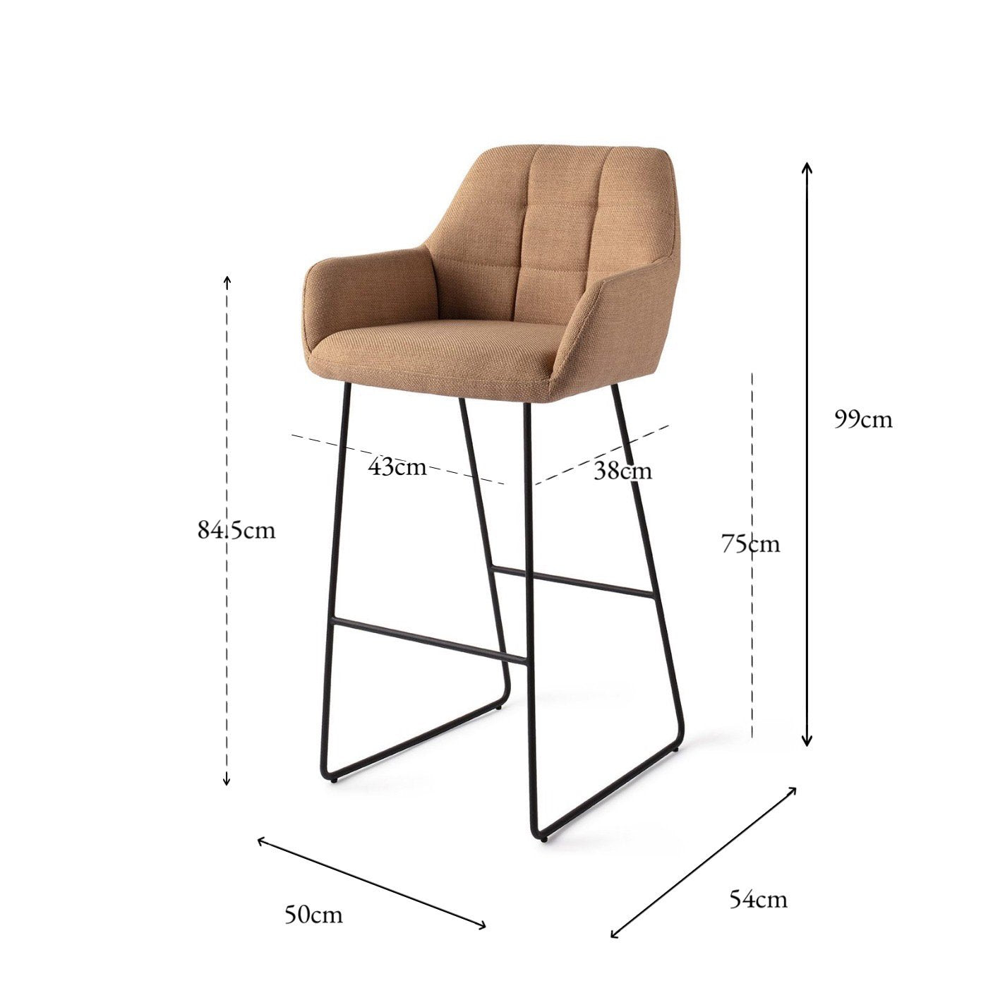 Jesper Home Noto Toasted Toffee Barkruk - Slide Black (H) - KwaliteitWonen.nl