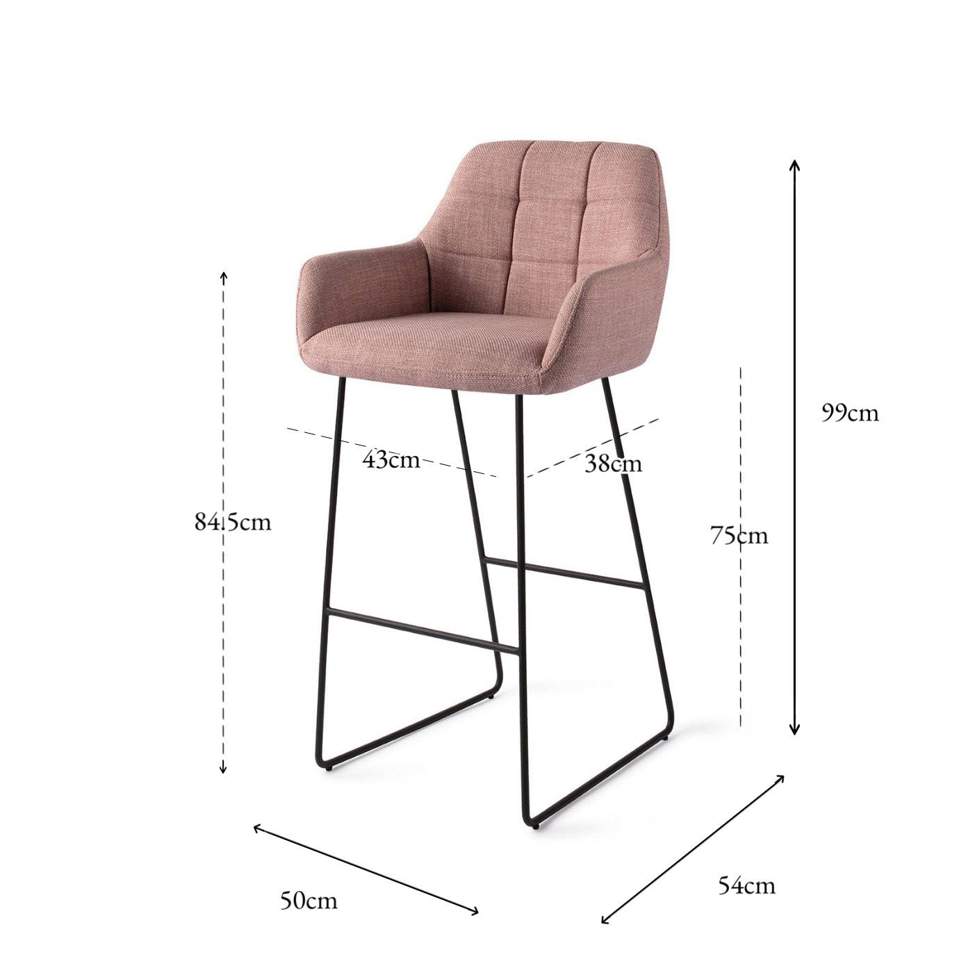 Jesper Home Noto Vintage Rose Barkruk - Slide Black (H) - KwaliteitWonen.nl