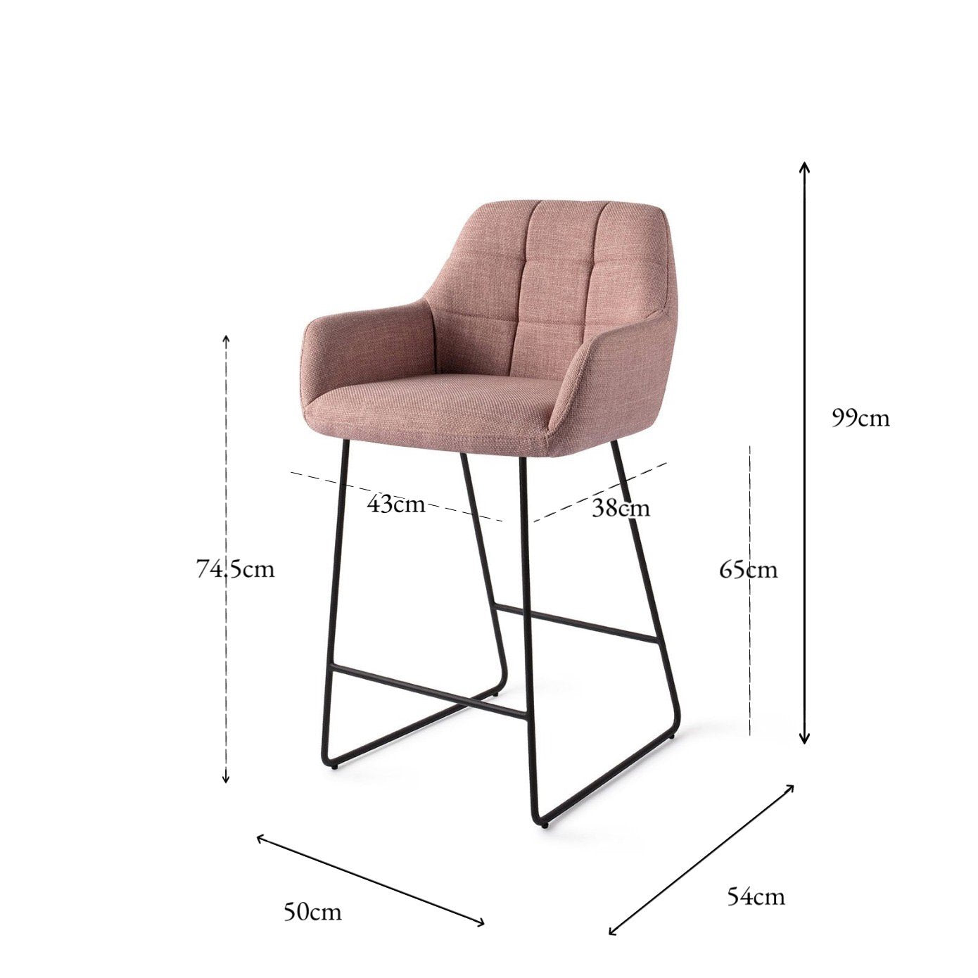 Jesper Home Noto Vintage Rose Barkruk - Slide Black (L) - KwaliteitWonen.nl