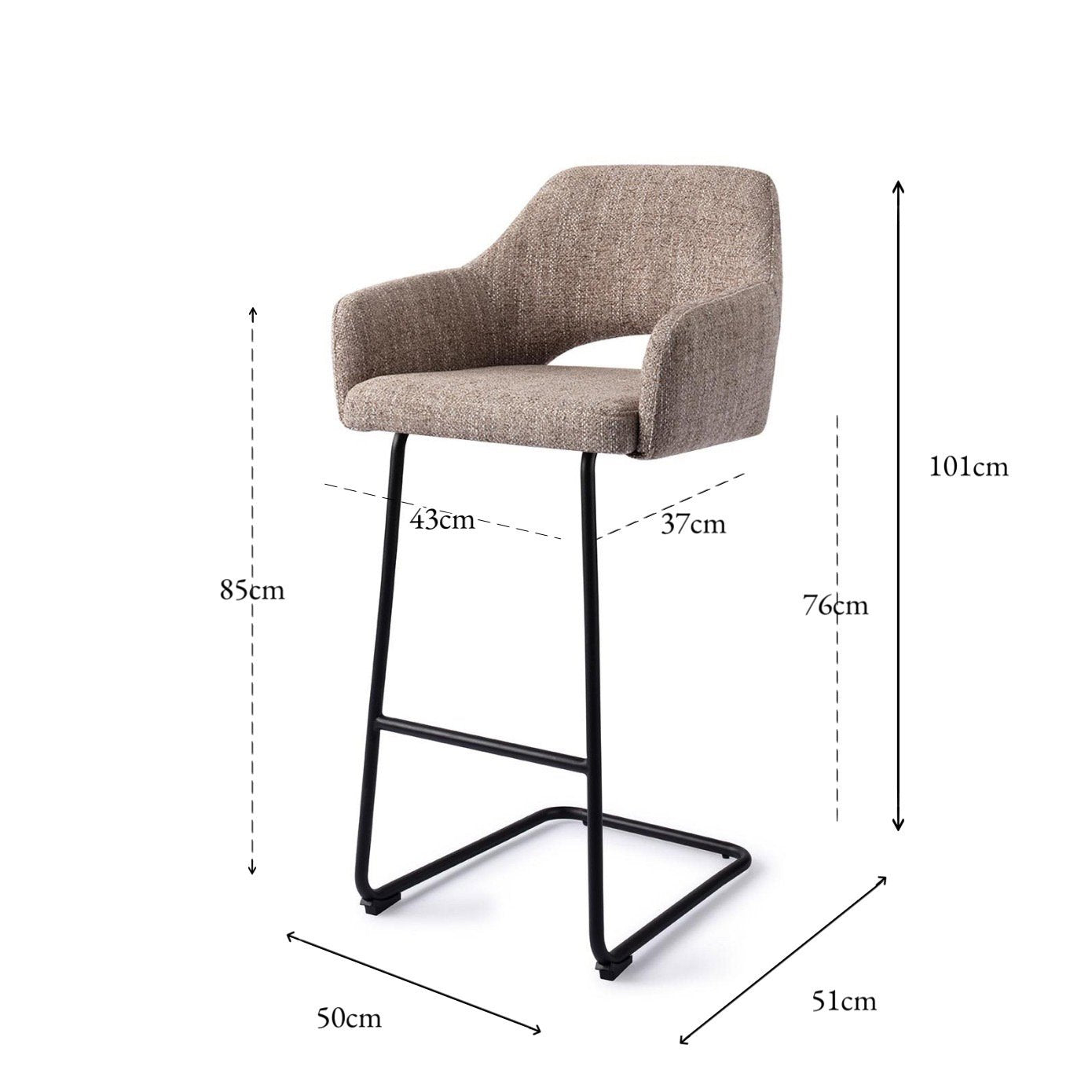 Jesper Home Yanai Biscuit Beach Barkruk - Arch Black (H) - KwaliteitWonen.nl