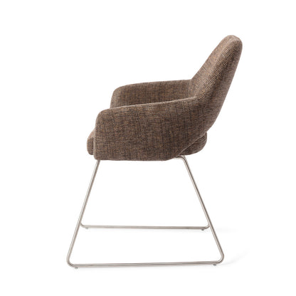 Jesper Home Yanai Checked Chestnut Eetkamerstoel - Slide Steel - KwaliteitWonen.nl