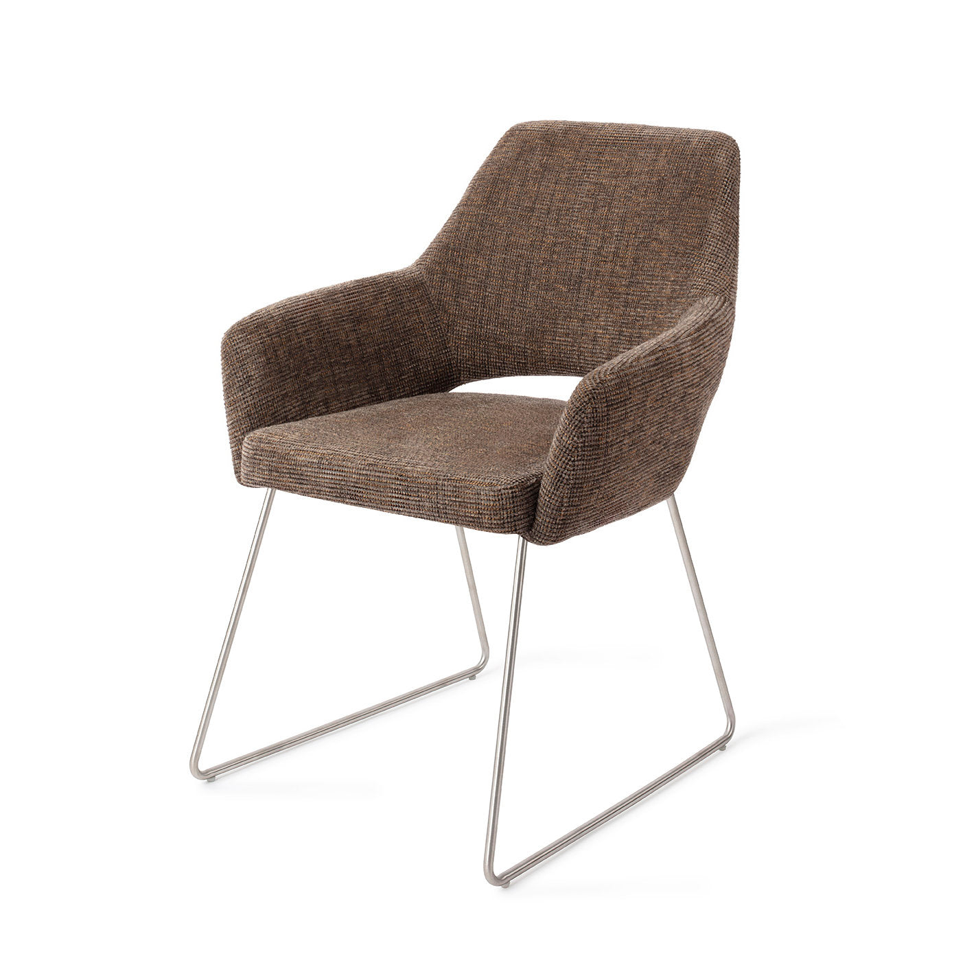 Jesper Home Yanai Checked Chestnut Eetkamerstoel - Slide Steel - KwaliteitWonen.nl