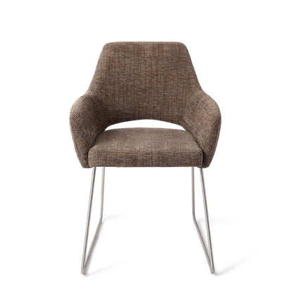 Jesper Home Yanai Checked Chestnut Eetkamerstoel - Slide Steel - KwaliteitWonen.nl