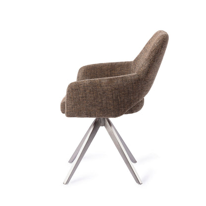 Jesper Home Yanai Checked Chestnut Eetkamerstoel - Turn Steel - KwaliteitWonen.nl