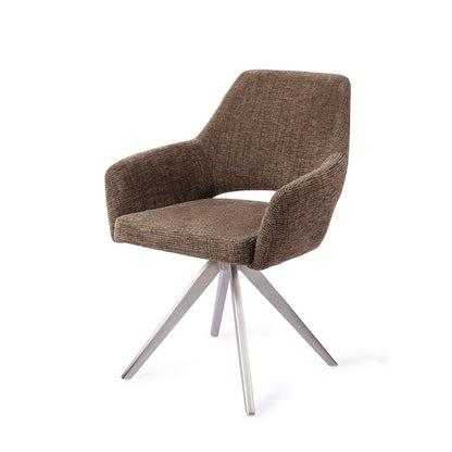 Jesper Home Yanai Checked Chestnut Eetkamerstoel - Turn Steel - KwaliteitWonen.nl