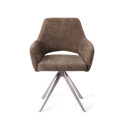 Jesper Home Yanai Checked Chestnut Eetkamerstoel - Turn Steel - KwaliteitWonen.nl