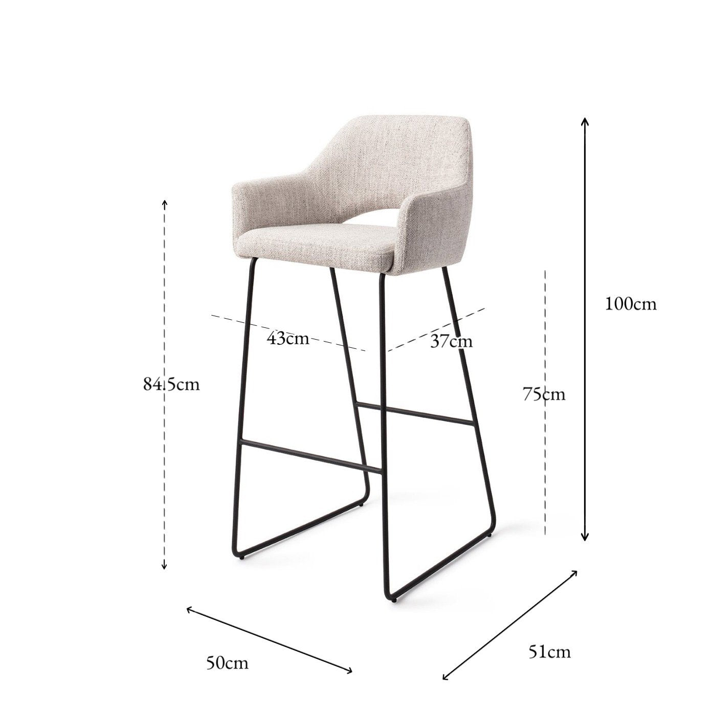 Jesper Home Yanai Pigeon Barkruk - Slide Black (H) - KwaliteitWonen.nl