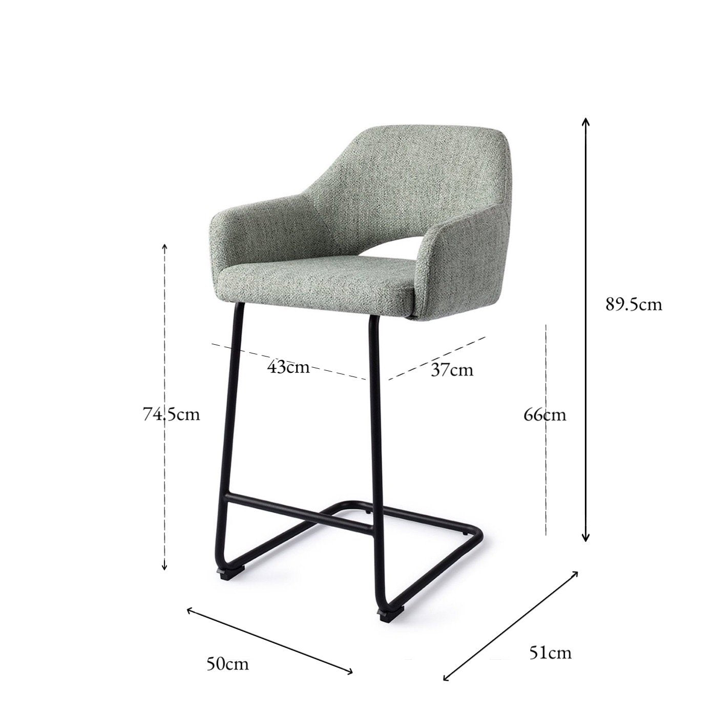 Jesper Home Yanai Soft Sage Barkruk - Arch Black (L) - KwaliteitWonen.nl