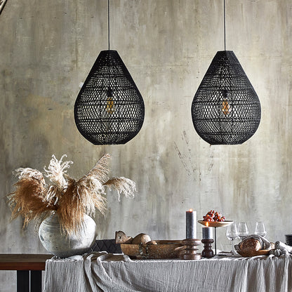 Raw Materials Maze Druppel Rotan Hanglamp Zwart - Ø 45x65 Cm