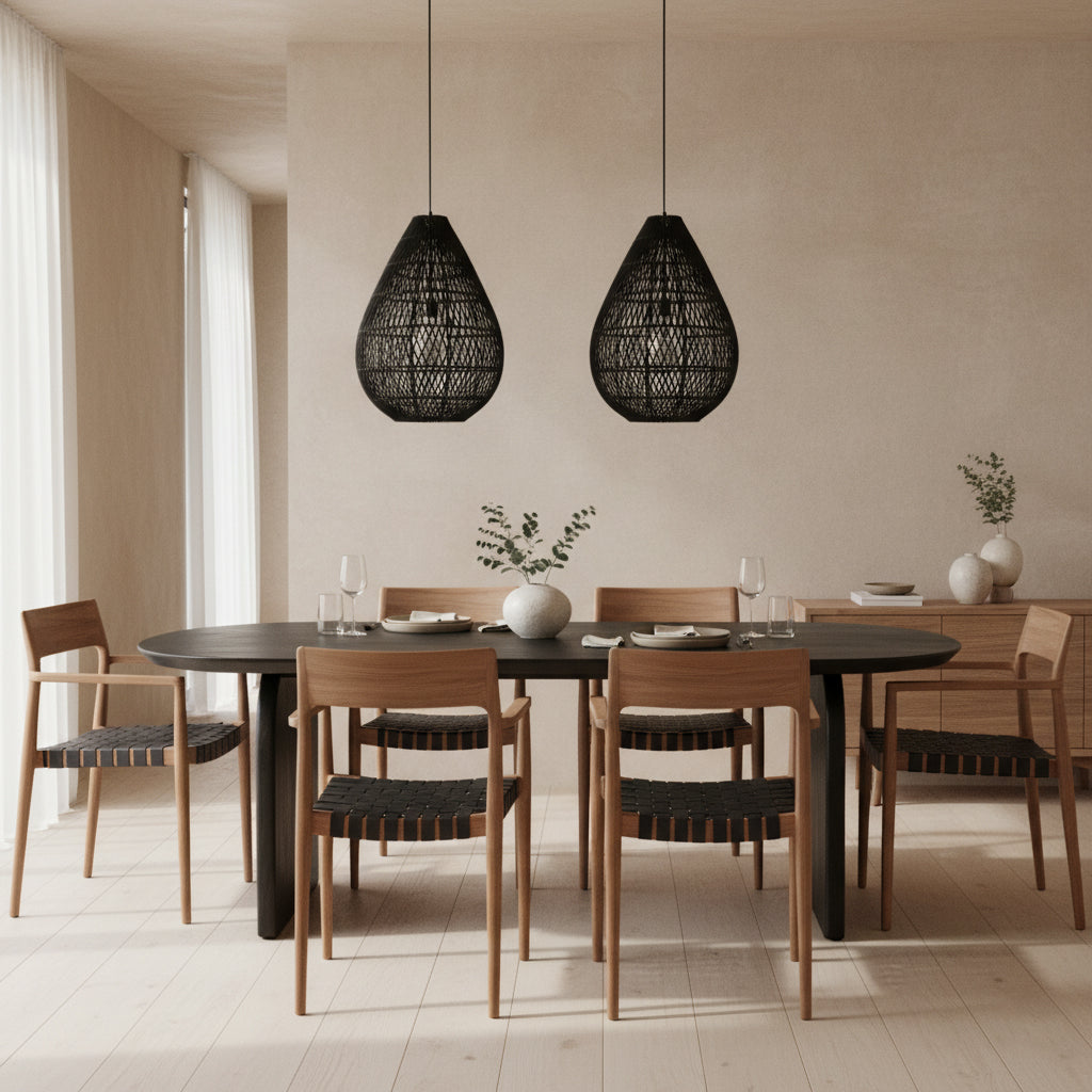 Raw Materials Maze Druppel Rotan Hanglamp Zwart - Ø 45x65 Cm