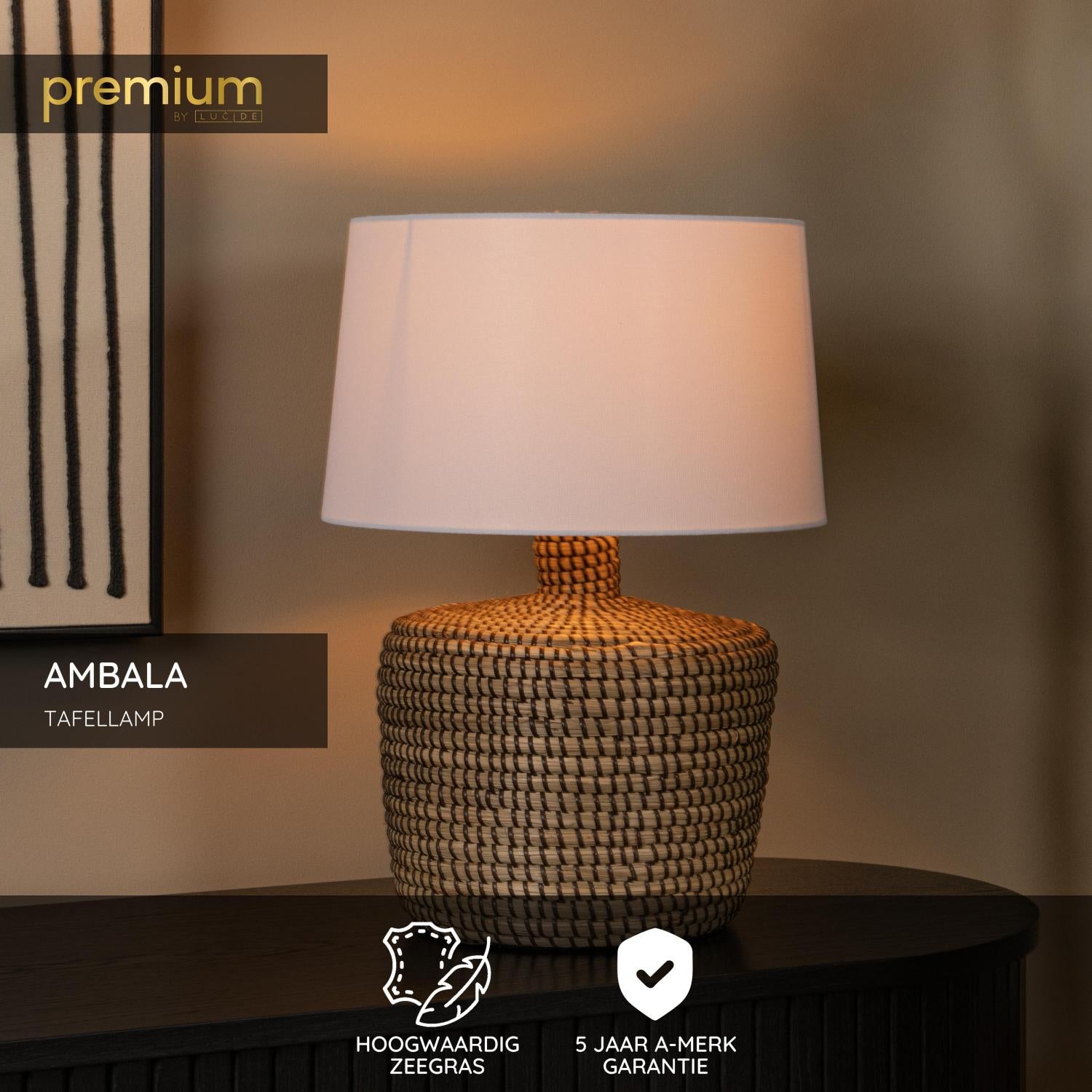Lucide AMBALA - Tafellamp - Ø 35 cm - 1xE27 - Naturel | Premium - KwaliteitWonen.nl