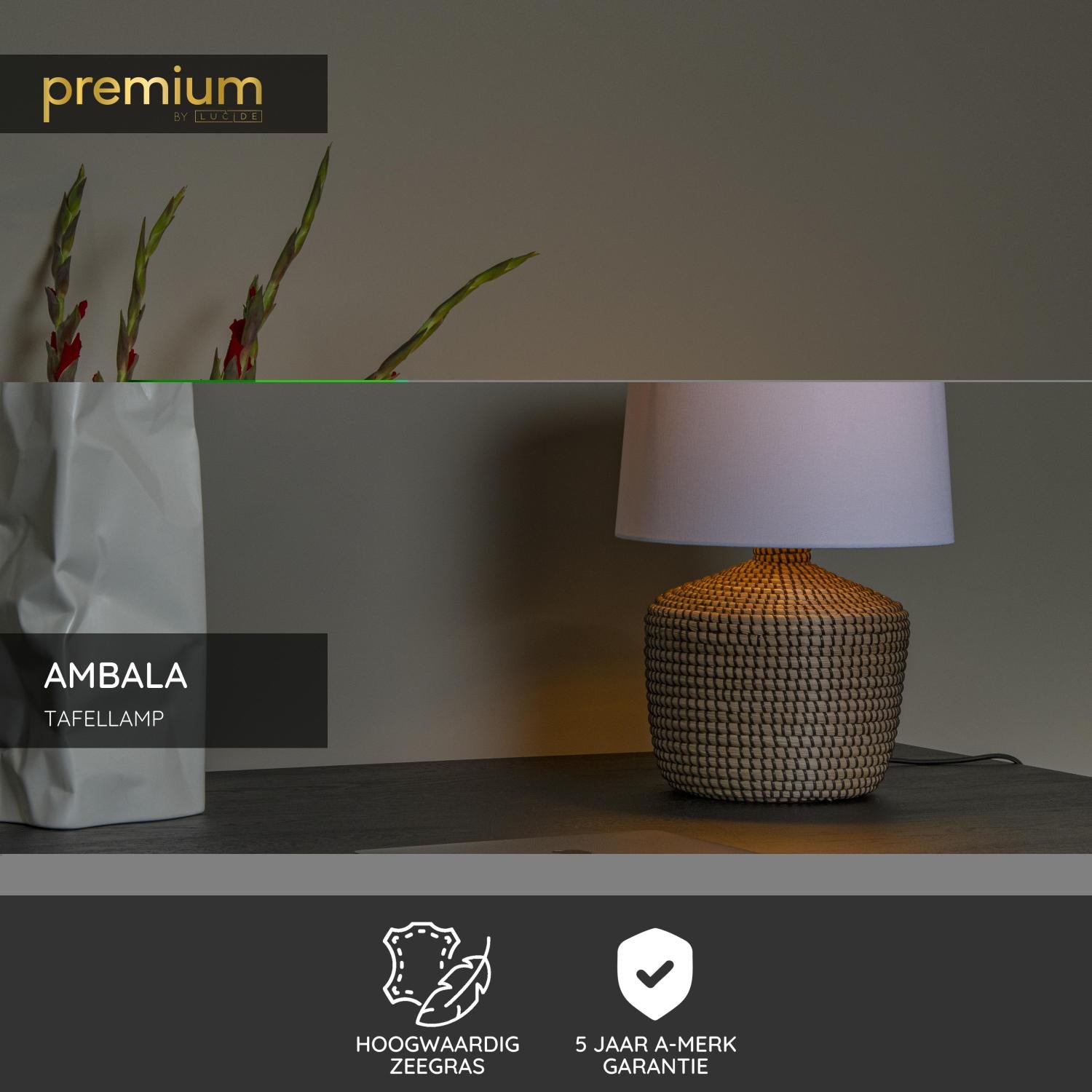 Lucide AMBALA - Tafellamp - Ø 45 cm - 1xE27 - Naturel | Premium - KwaliteitWonen.nl