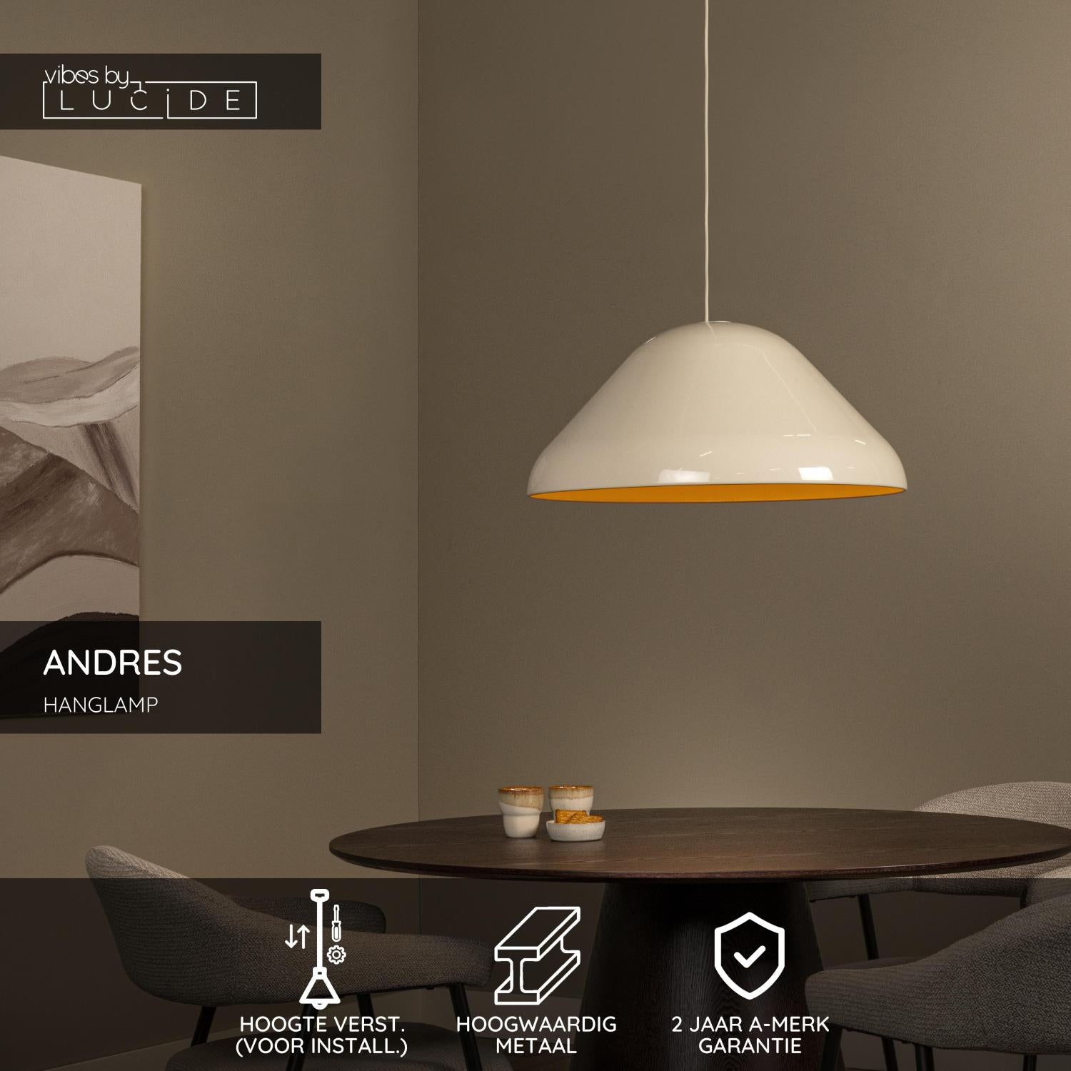 Lucide ANDRES - Hanglamp - Ø 56 cm - 1xE27 - Beige | Vibes - KwaliteitWonen.nl