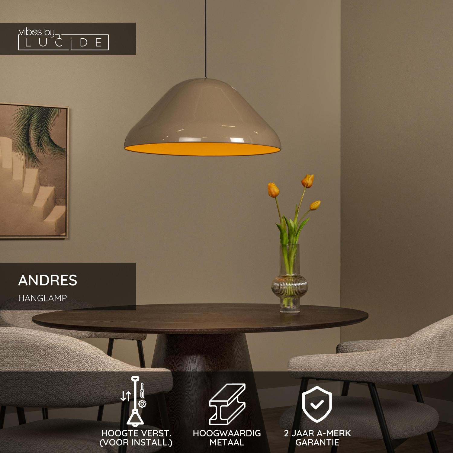 Lucide ANDRES - Hanglamp - Ø 56 cm - 1xE27 - Taupe | Vibes - KwaliteitWonen.nl