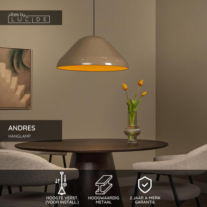 Lucide ANDRES - Hanglamp - Ø 56 cm - 1xE27 - Taupe | Vibes - KwaliteitWonen.nl