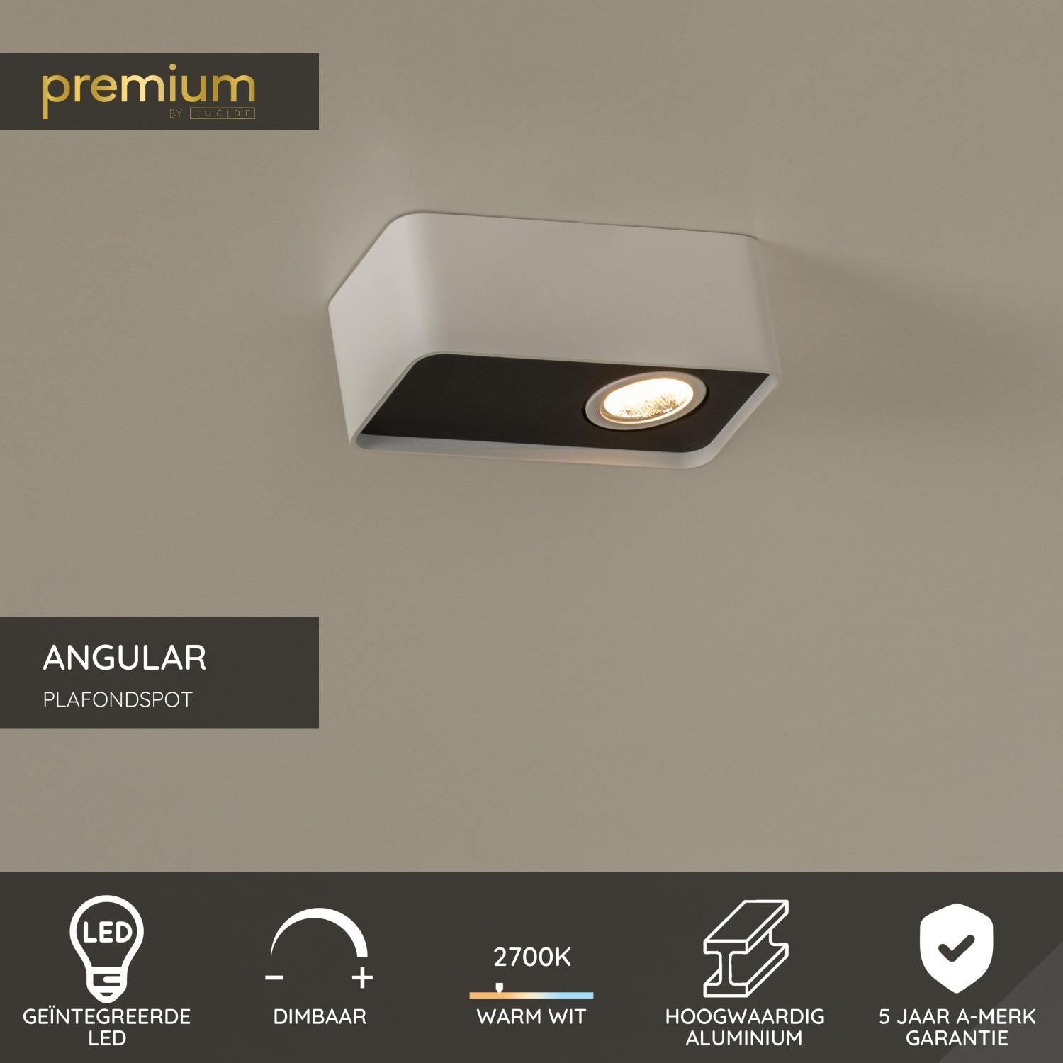 Lucide ANGULAR - Plafondspot - LED Dimb. - 1x6W 2700K - Wit | Premium - KwaliteitWonen.nl