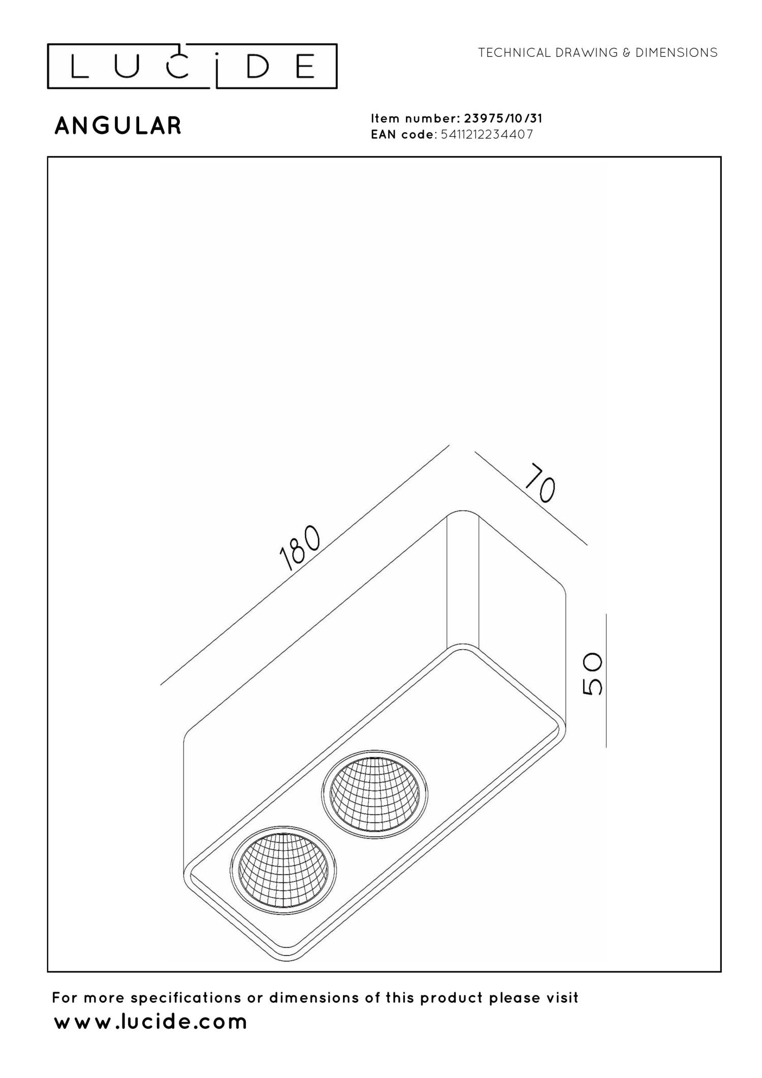 Lucide ANGULAR - Plafondspot - LED Dimb. - 2x5W 2700K - Wit | Premium - KwaliteitWonen.nl
