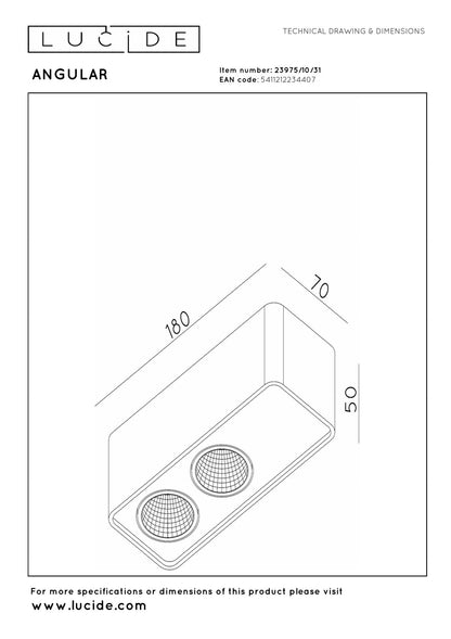 Lucide ANGULAR - Plafondspot - LED Dimb. - 2x5W 2700K - Wit | Premium - KwaliteitWonen.nl