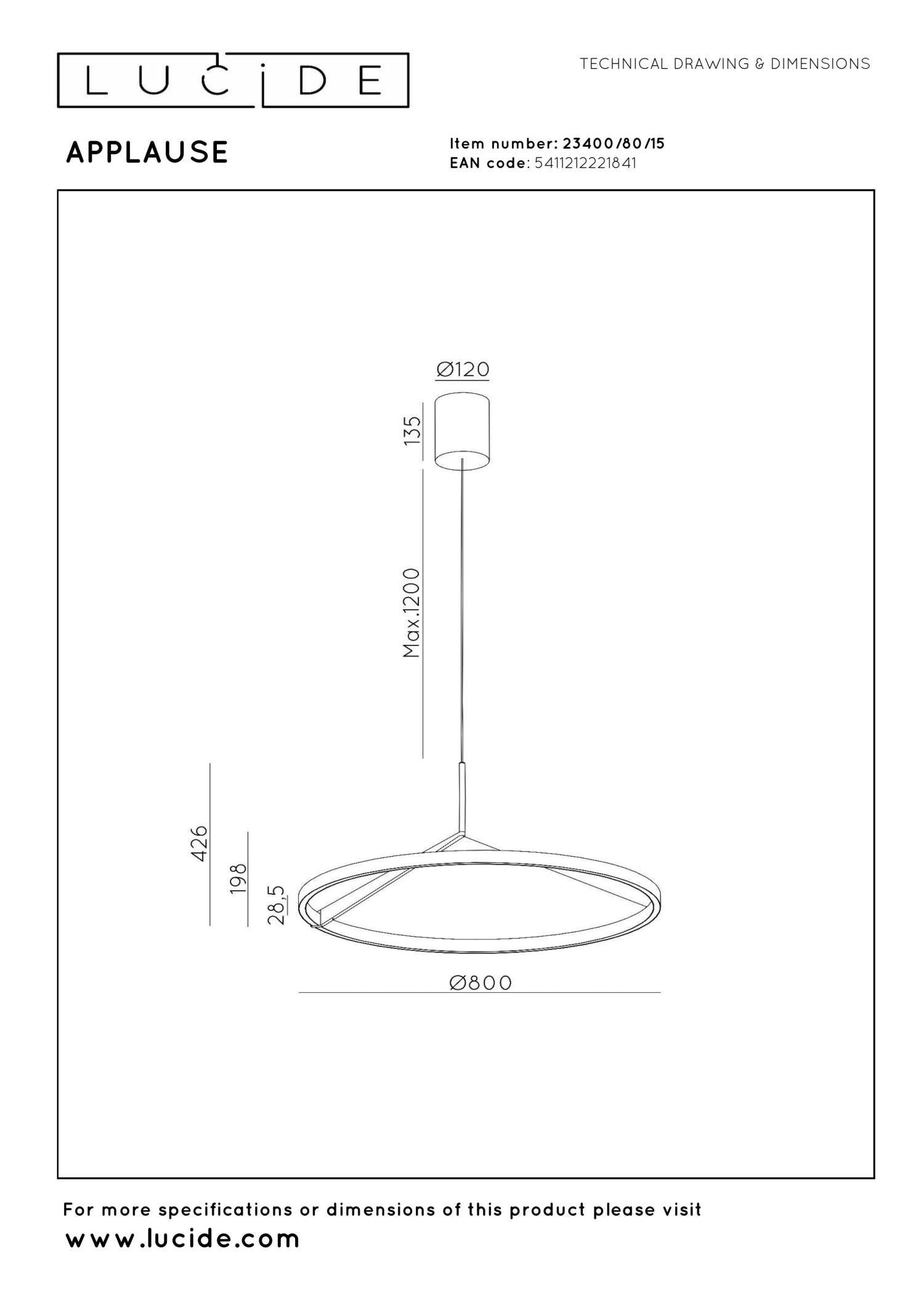 Lucide APPLAUSE - Hanglamp - Ø 80 cm - LED Dimb. - CCT - 1x50W 2700K/4000K - Handbewegingssensor - Grijs ijzer | Premium - KwaliteitWonen.nl