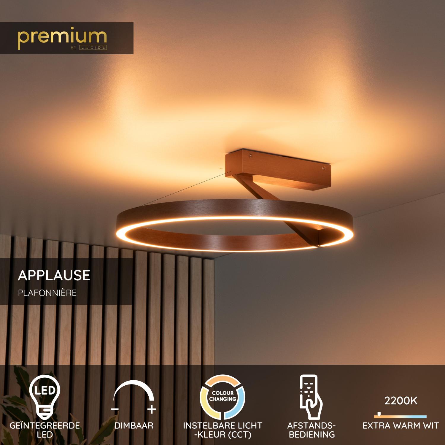 Lucide APPLAUSE - Plafonnière - Ø 40 cm - LED Dimb. - CCT - 1x26W 2200K/4000K - Koffie | Premium - KwaliteitWonen.nl