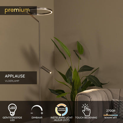 Lucide APPLAUSE - Vloerlamp - Ø 33 cm - LED Dimb. - CCT - 2700K/4000K - Grijs ijzer | Premium - KwaliteitWonen.nl