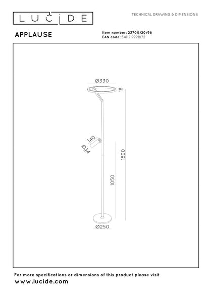 Lucide APPLAUSE - Vloerlamp - Ø 33 cm - LED Dimb. - CCT - 2700K/4000K - Koffie | Premium - KwaliteitWonen.nl