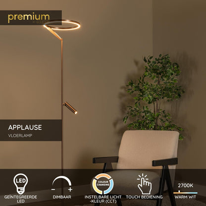 Lucide APPLAUSE - Vloerlamp - Ø 33 cm - LED Dimb. - CCT - 2700K/4000K - Koffie | Premium - KwaliteitWonen.nl