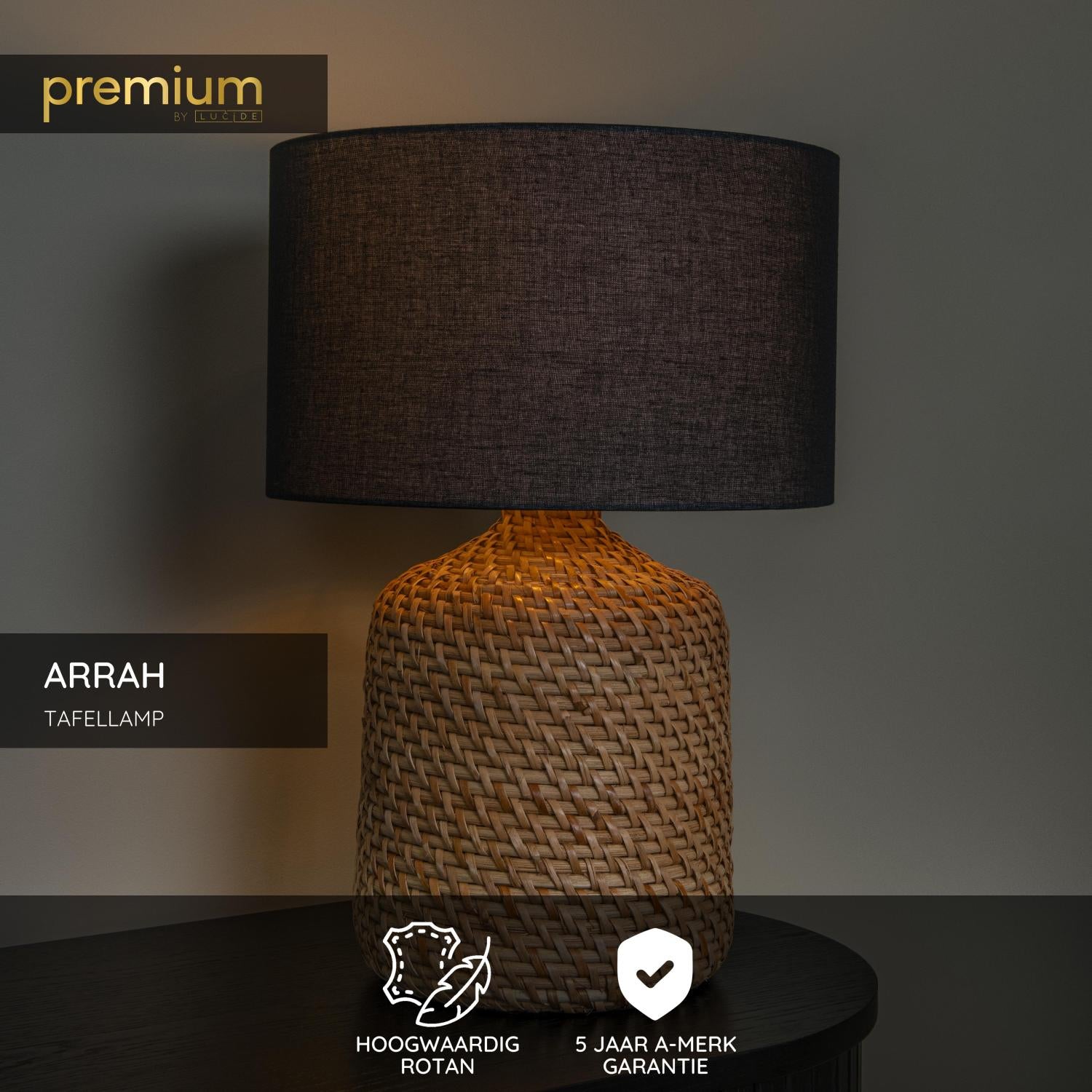 Lucide ARRAH - Tafellamp - Ø 35 cm - 1xE27 - Naturel | Premium - KwaliteitWonen.nl
