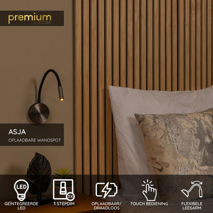 Lucide ASJA - Oplaadbare Wandspot / Wandlamp - Accu/Batterij - LED 3 StepDim - 1x3W 2700K - Grijs ijzer | Premium - KwaliteitWonen.nl