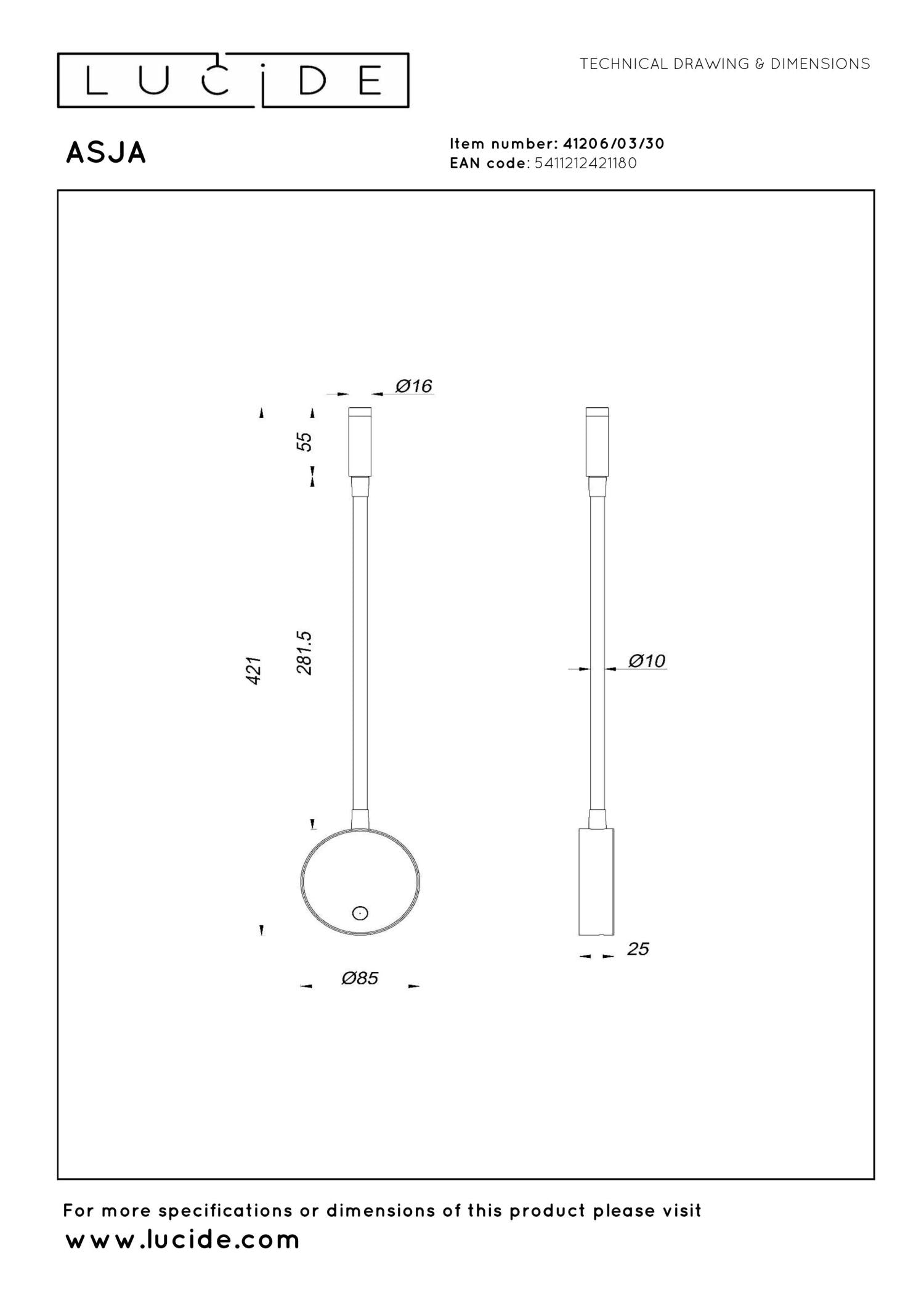 Lucide ASJA - Oplaadbare Wandspot / Wandlamp - Accu/Batterij - LED 3 StepDim - 1x3W 2700K - Zwart | Premium - KwaliteitWonen.nl