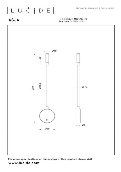 Lucide ASJA - Oplaadbare Wandspot / Wandlamp - Accu/Batterij - LED 3 StepDim - 1x3W 2700K - Zwart | Premium - KwaliteitWonen.nl