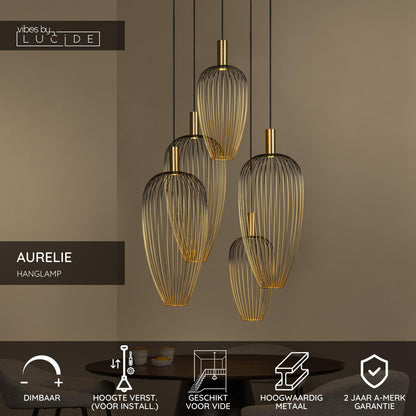 Lucide AURELIE - Hanglamp - 5xGU10 (MR11) - Geschikt voor vide en hoge plafonds - Goud | Vibes - KwaliteitWonen.nl