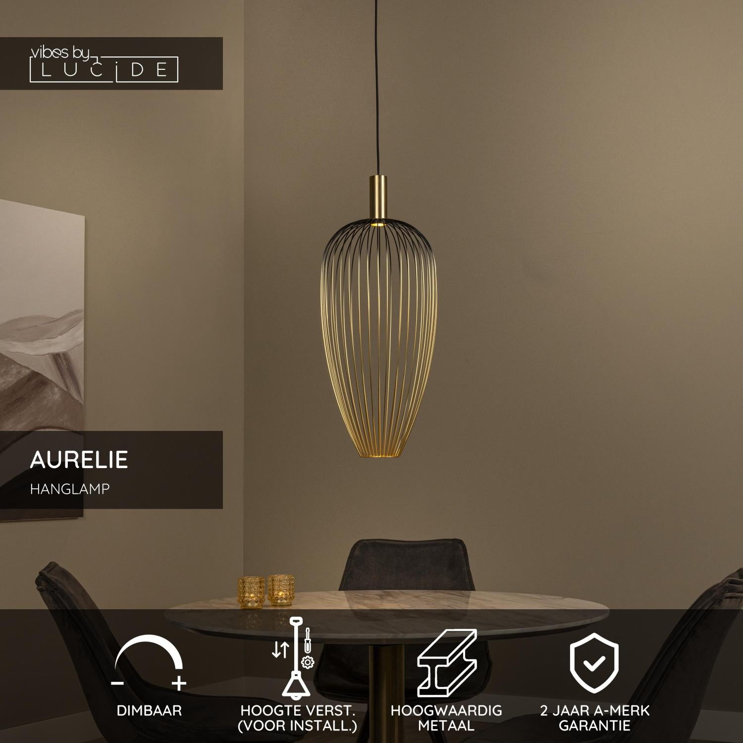 Lucide AURELIE - Hanglamp - Ø 30 cm - 1xGU10 (MR11) - Goud | Vibes - KwaliteitWonen.nl