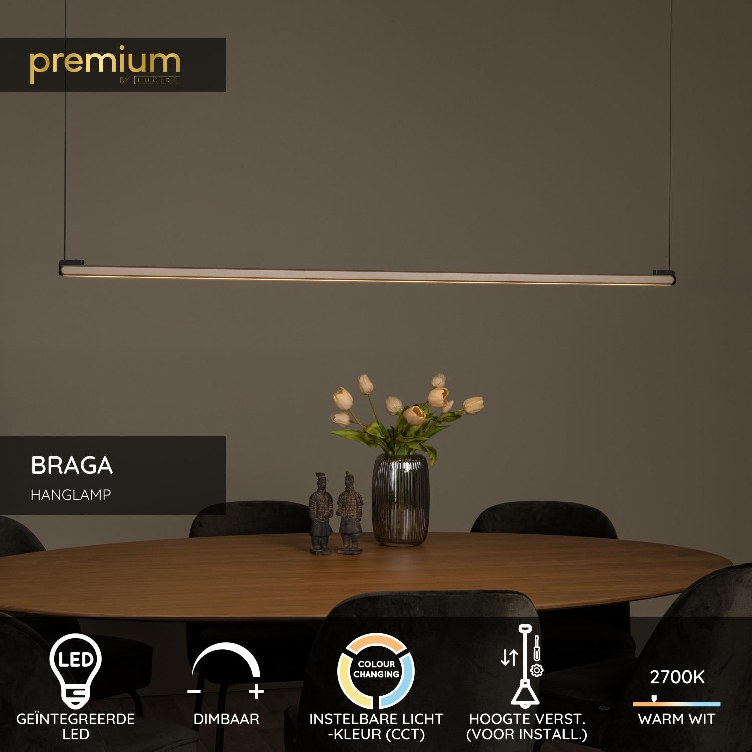 Lucide BRAGA - Hanglamp - LED Dimb. - CCT - 1x36W 2700K/4000K - Handbewegingssensor - Koffie | Premium - KwaliteitWonen.nl